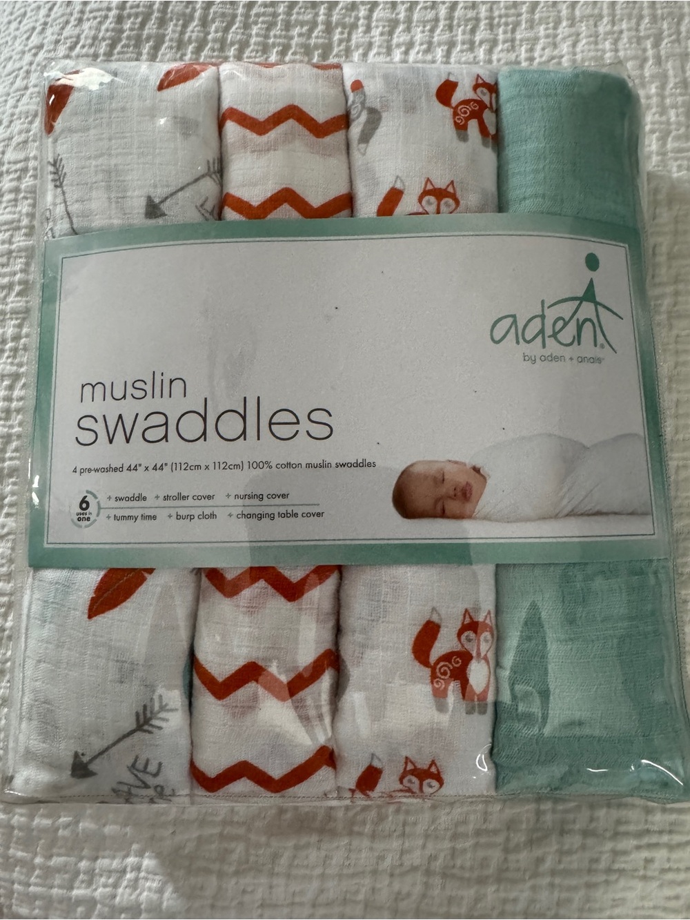 aden + anais Orange Fox & Mint Muslin Swaddle Set